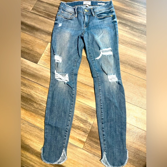 Frame Le Skinny De Jeanne Fringe Bottom Jeans-‎ 26 - Picture 1 of 9